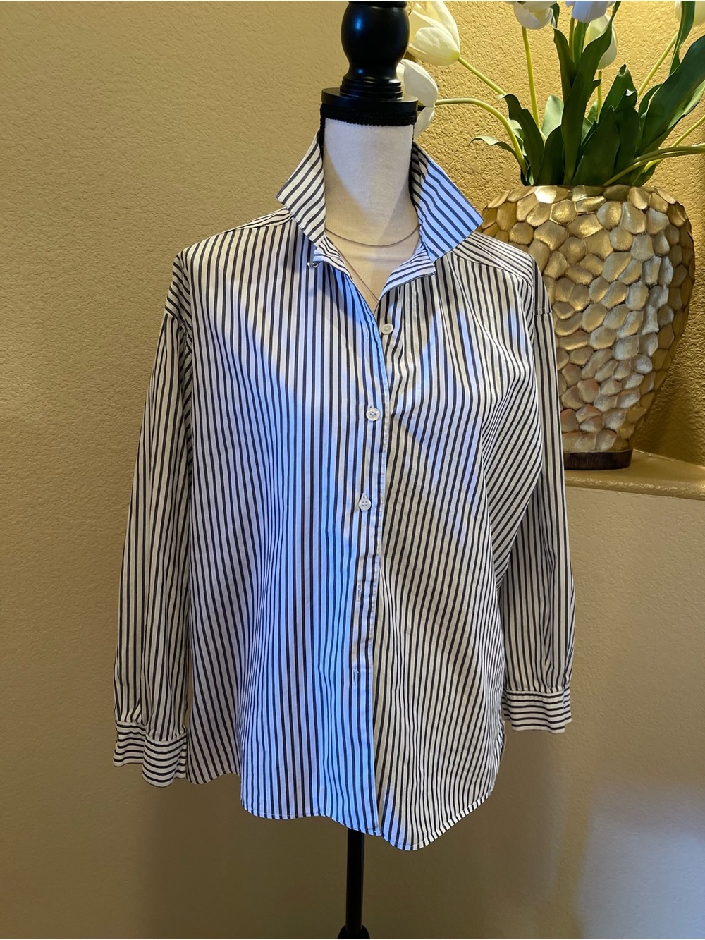 Ruff Hewn Black and White Striped Button-Down Shirt